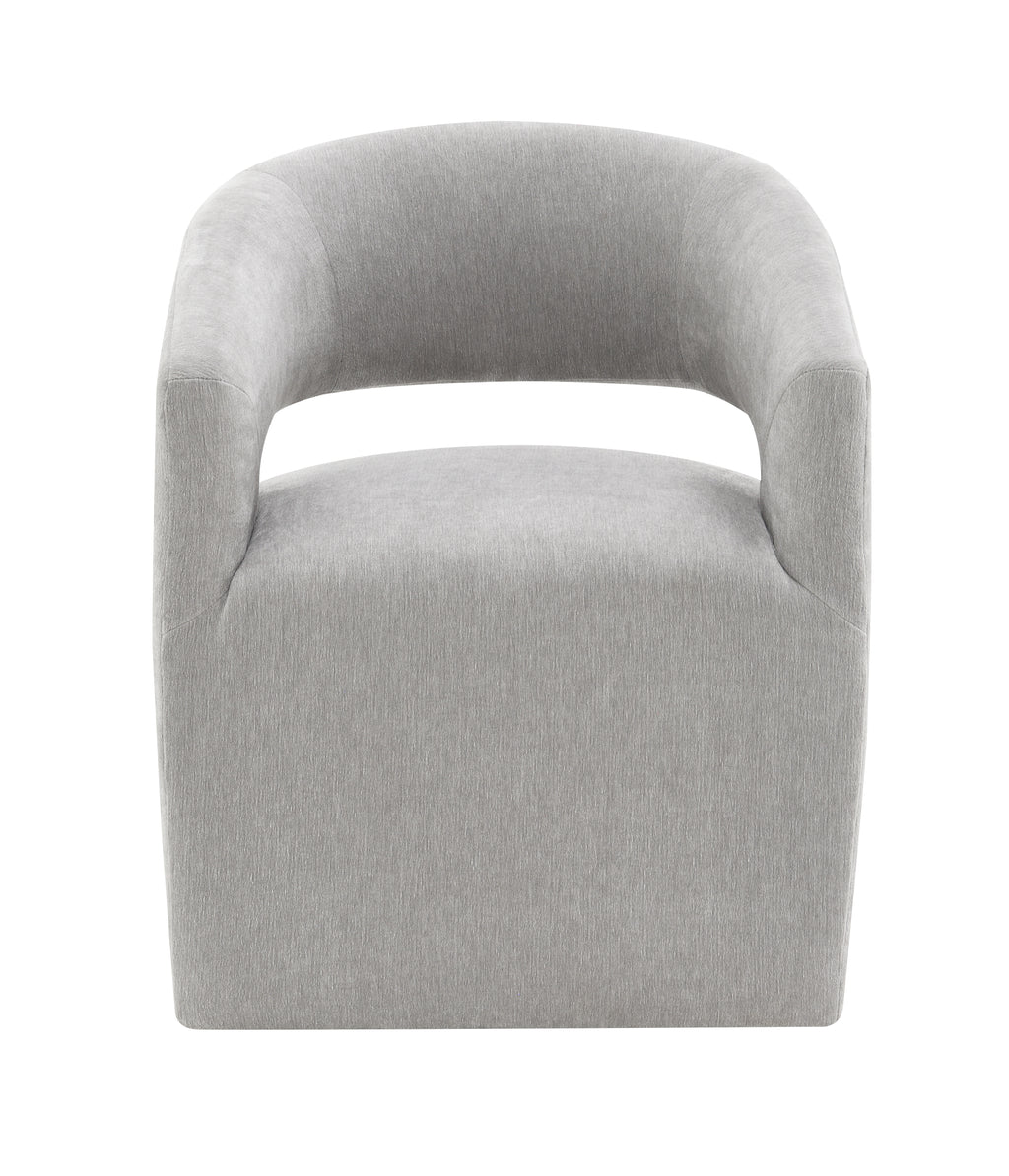 Contemporary Barrel-Back Arm Chair with Casters – Neutral Textured Fabric