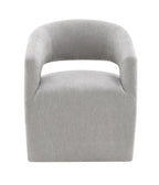 Contemporary Barrel-Back Arm Chair with Casters – Neutral Textured Fabric