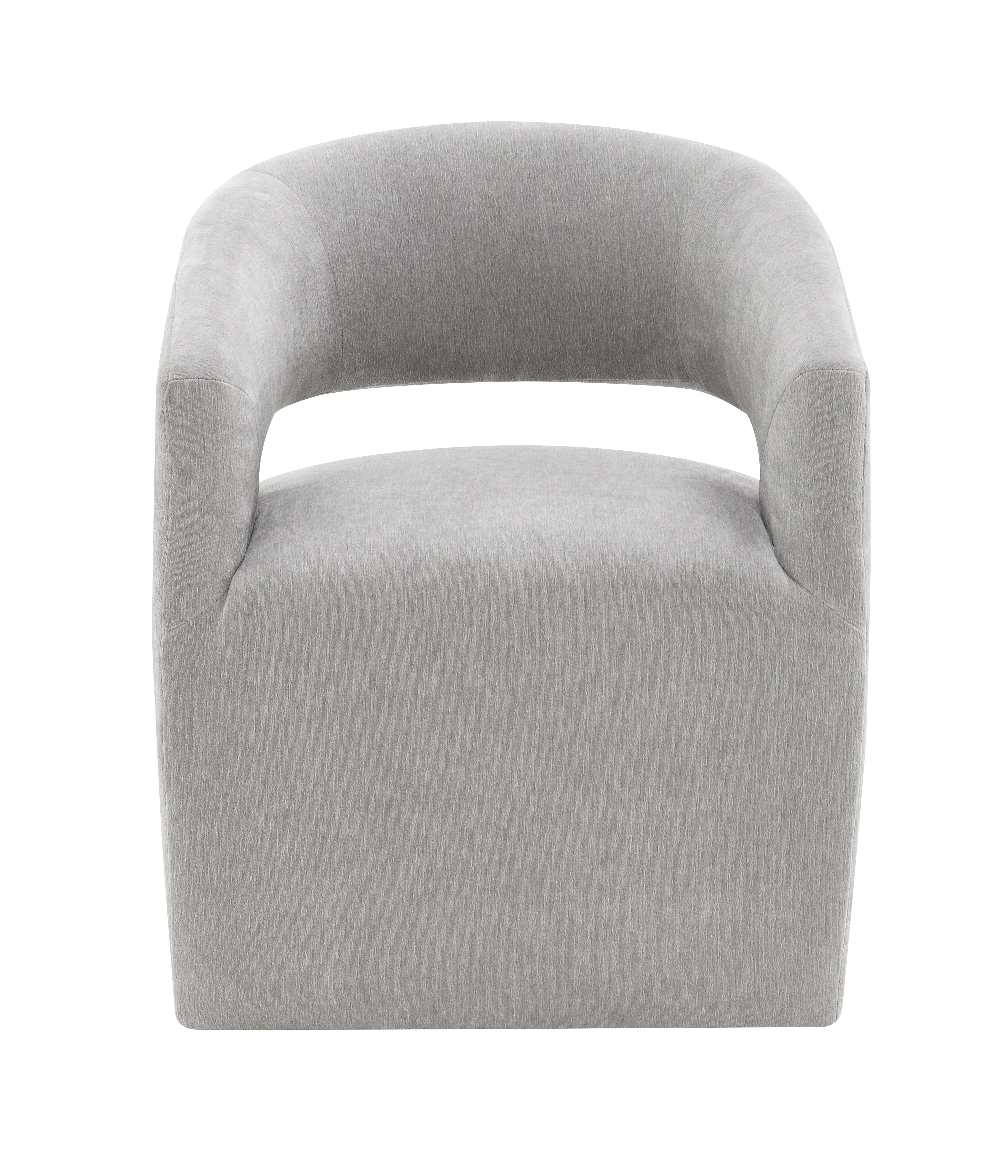 Contemporary Barrel-Back Arm Chair with Casters – Neutral Textured Fabric