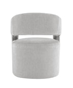 Contemporary Barrel-Back Arm Chair with Casters – Neutral Textured Fabric