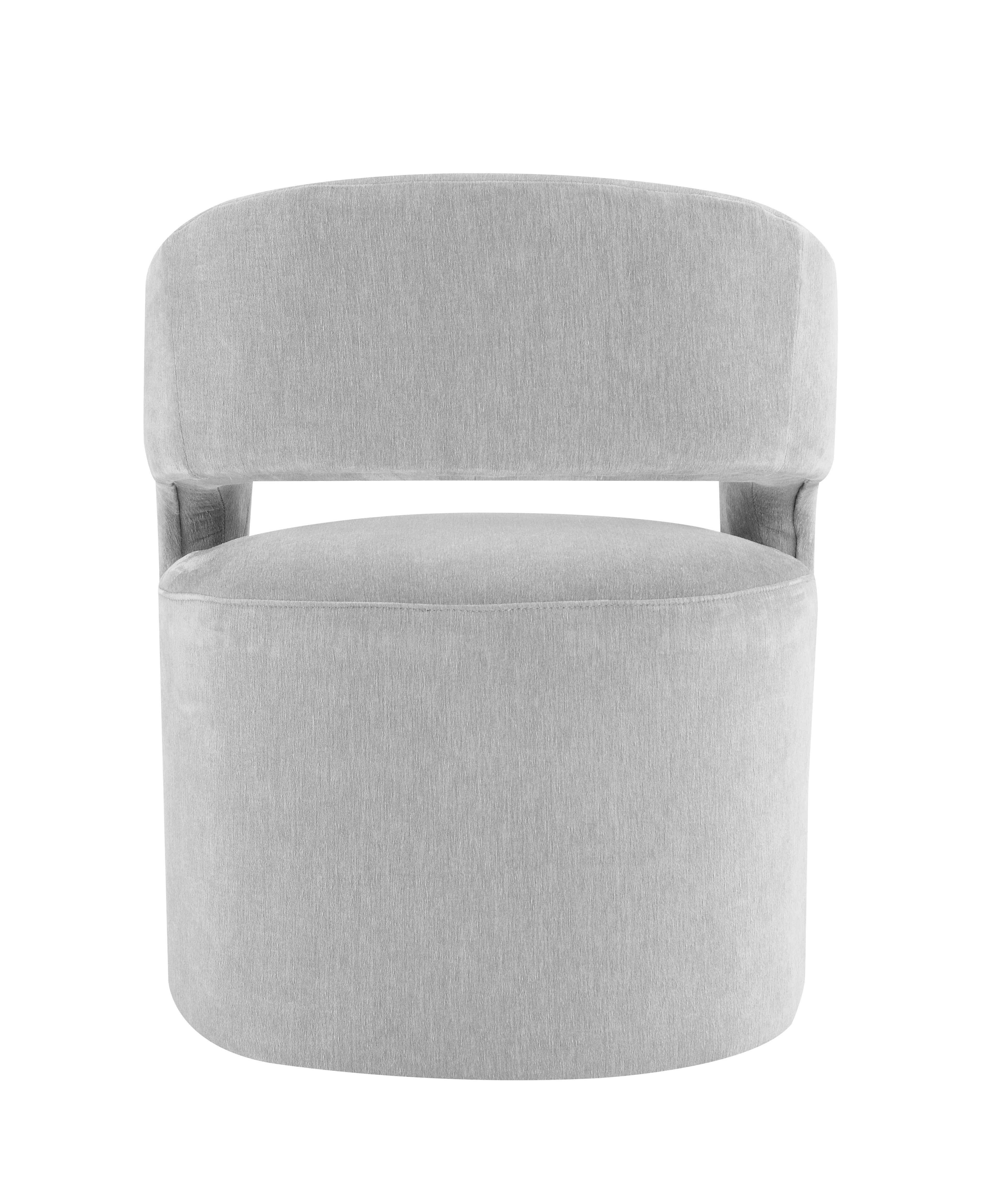 Contemporary Barrel-Back Arm Chair with Casters – Neutral Textured Fabric