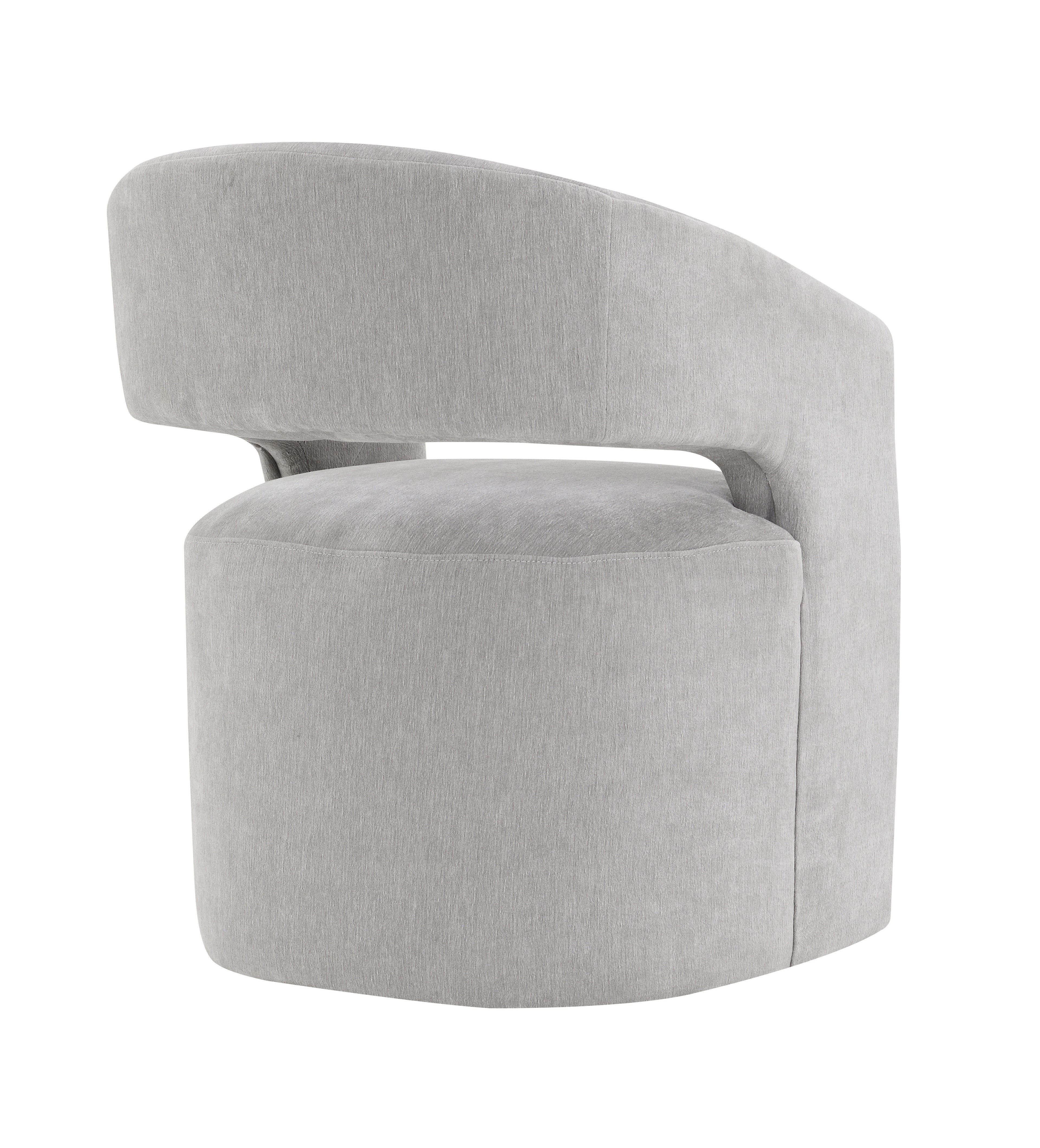 Contemporary Barrel-Back Arm Chair with Casters – Neutral Textured Fabric