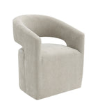 Contemporary Barrel-Back Arm Chair with Casters – Neutral Textured Fabric