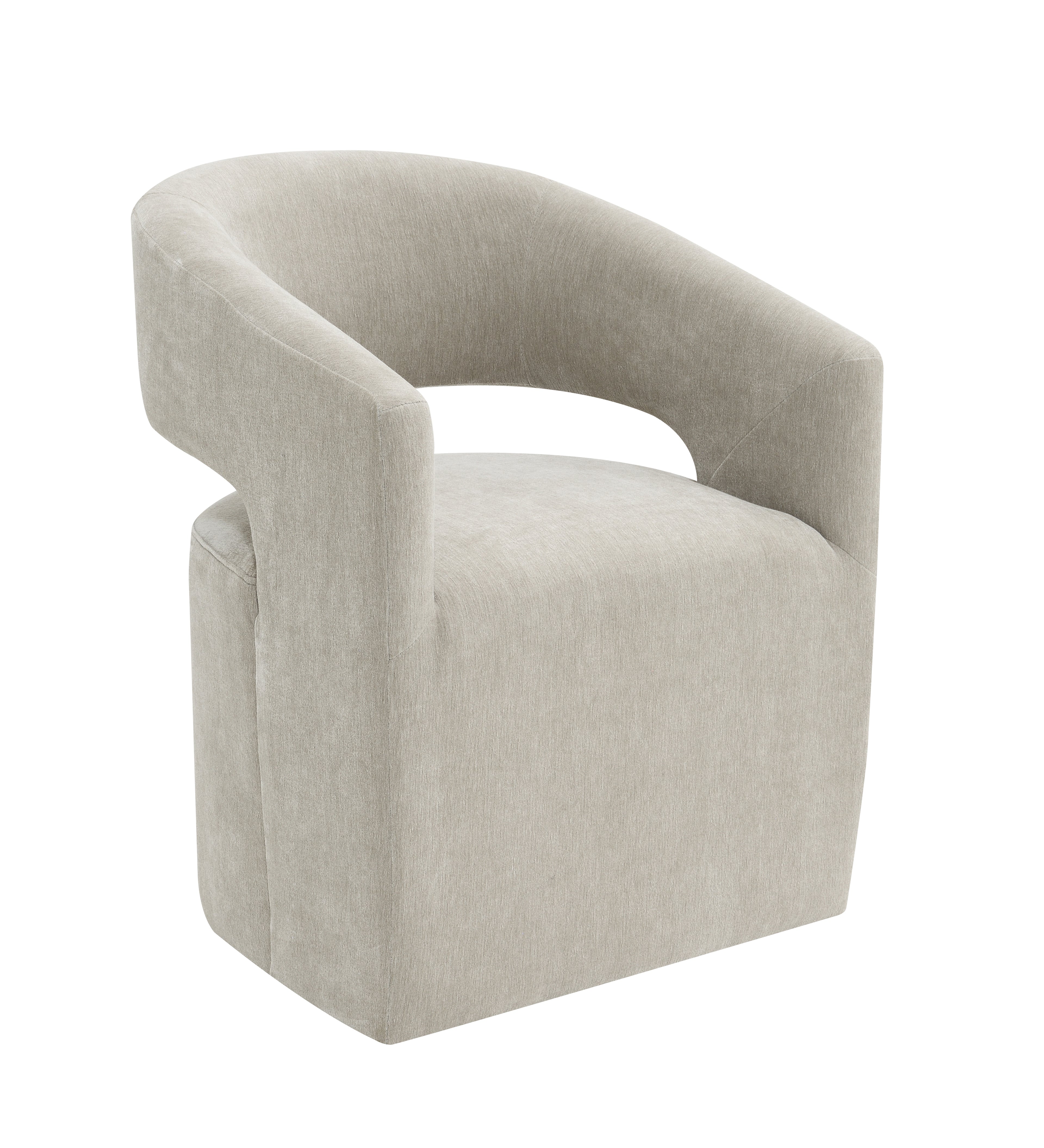 Contemporary Barrel-Back Arm Chair with Casters – Neutral Textured Fabric