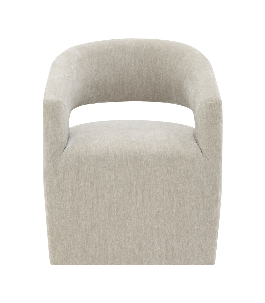 Contemporary Barrel-Back Arm Chair with Casters – Neutral Textured Fabric