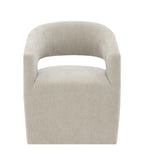 Contemporary Barrel-Back Arm Chair with Casters – Neutral Textured Fabric