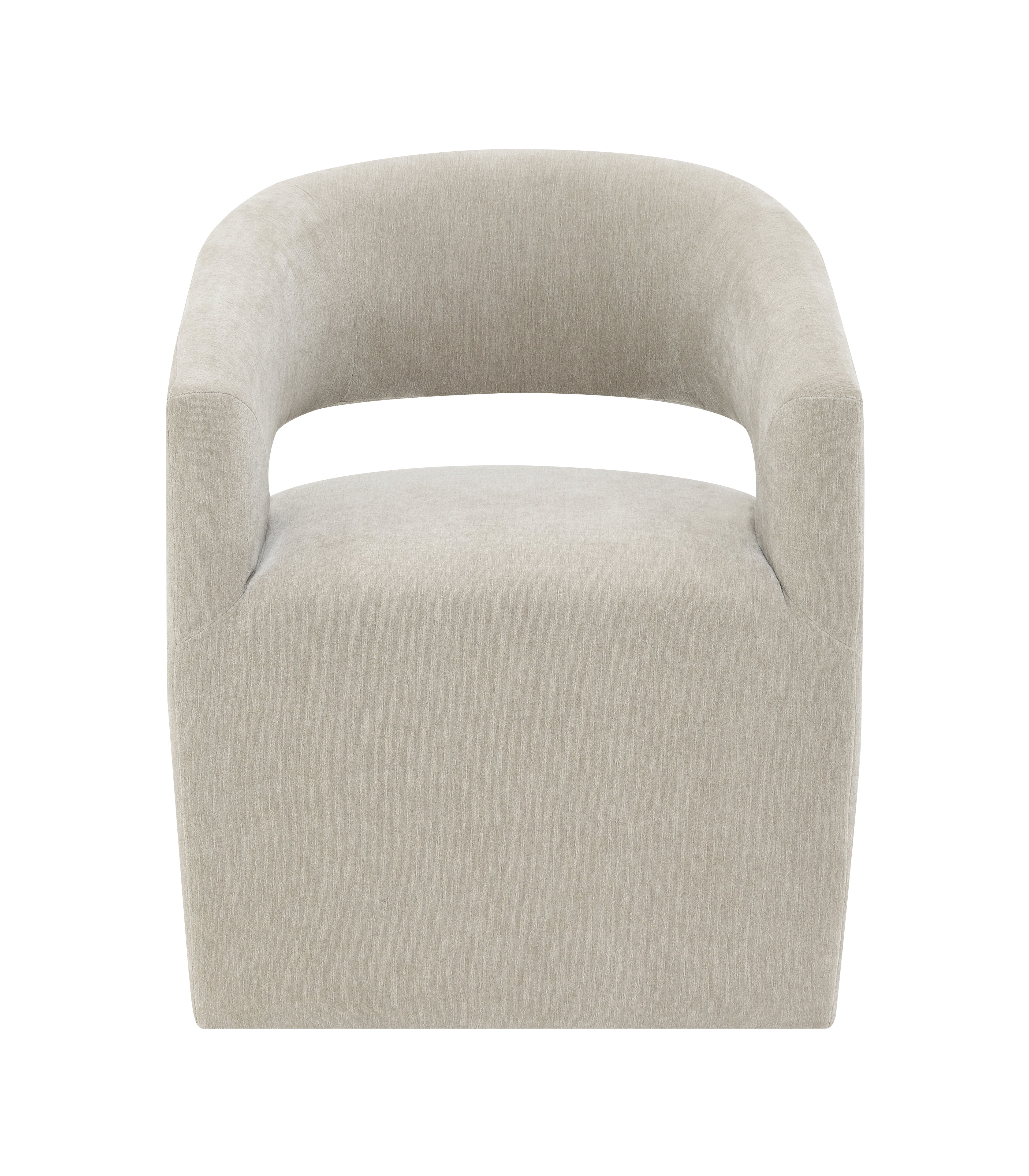 Contemporary Barrel-Back Arm Chair with Casters – Neutral Textured Fabric