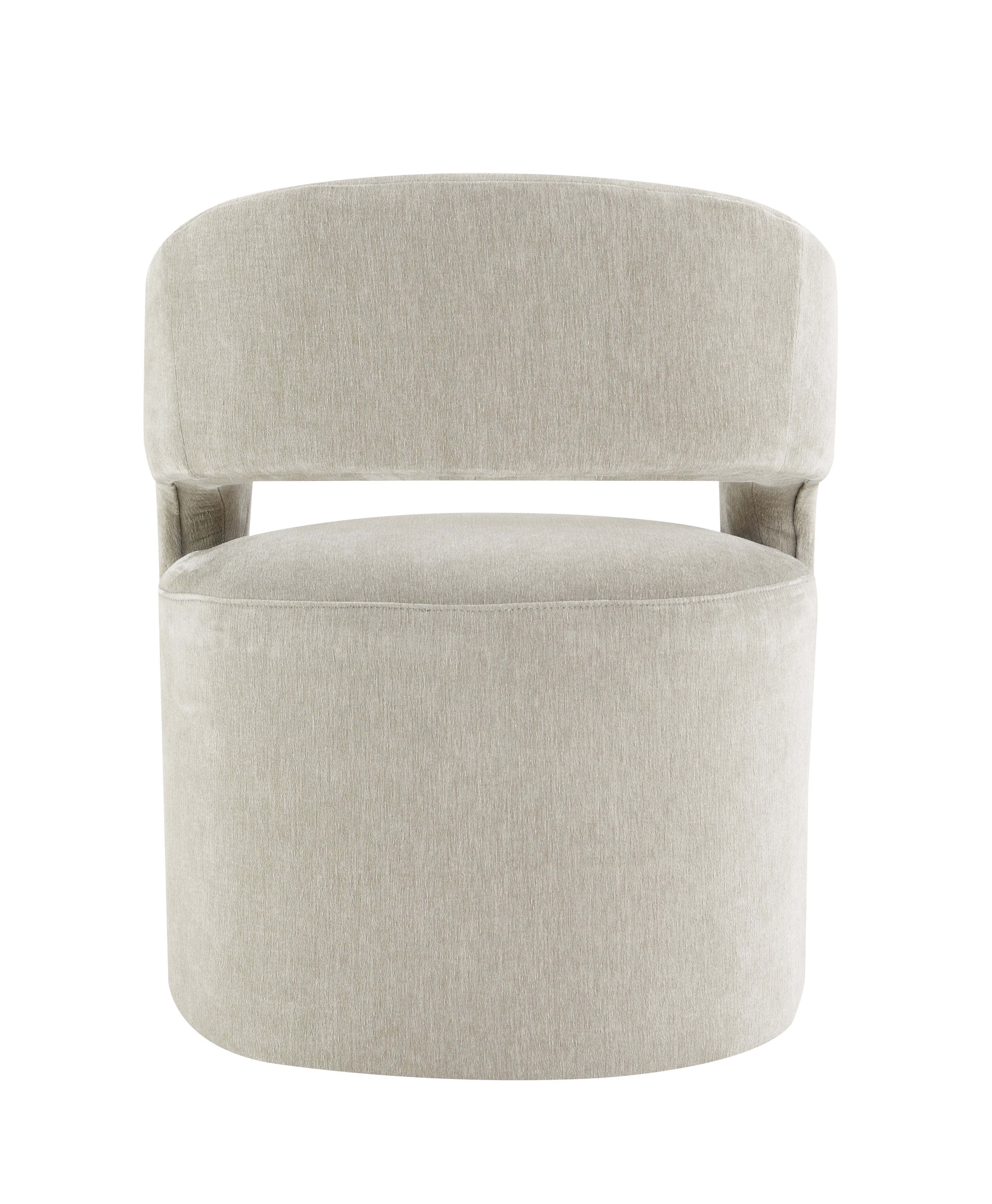 Contemporary Barrel-Back Arm Chair with Casters – Neutral Textured Fabric
