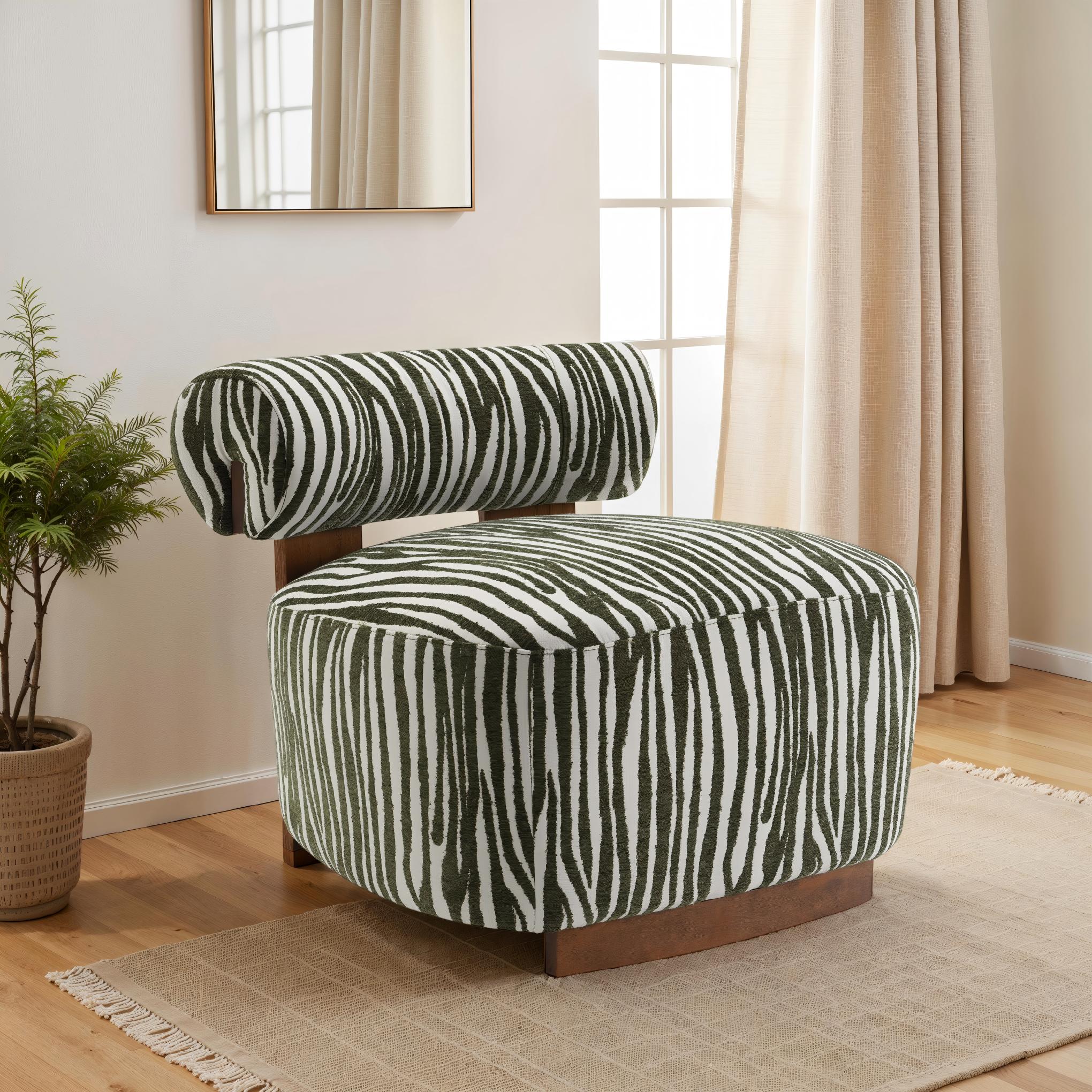 Contemporary Zebra-Stripe Accent Chair – Sculptural Cylindrical Backrest