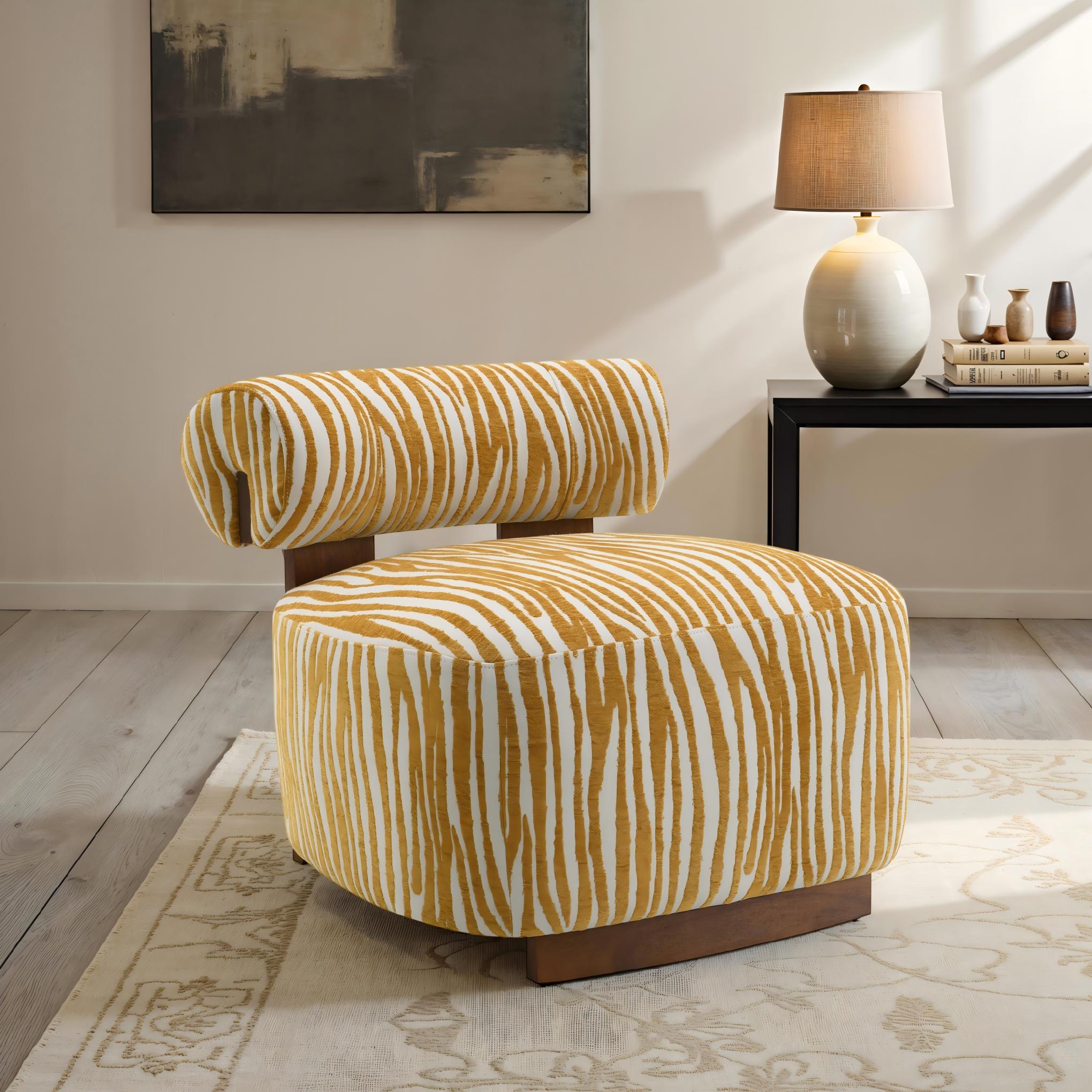 Contemporary Zebra-Stripe Accent Chair – Sculptural Cylindrical Backrest