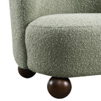 Contemporary Boucle Accent Chair – Sculptural Wood Ball Feet, Wide Seat