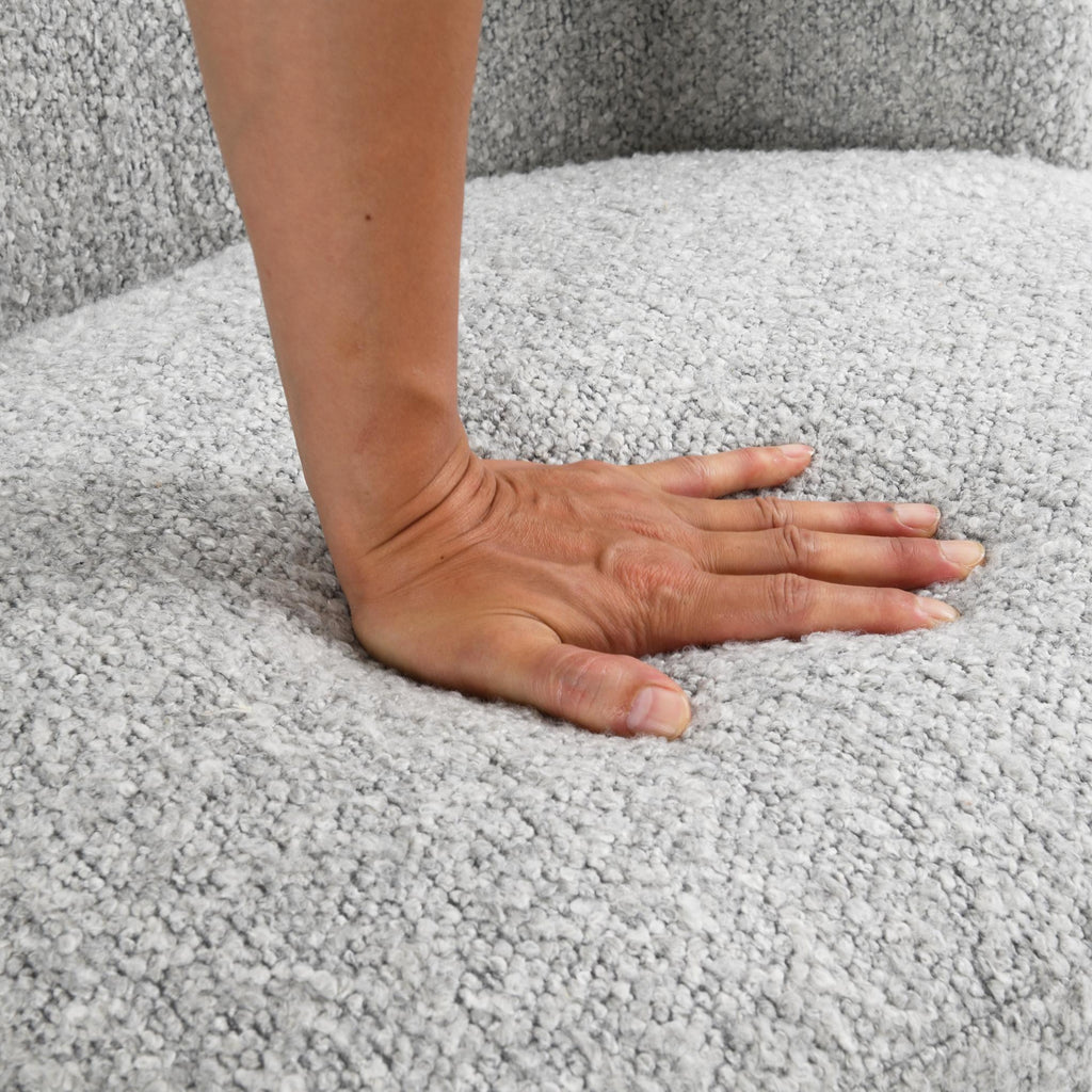 Contemporary Boucle Accent Chair – Sculptural Wood Ball Feet, Wide Seat