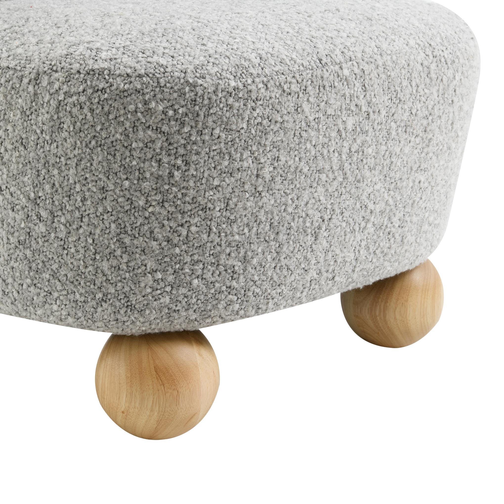 Contemporary Boucle Accent Chair – Sculptural Wood Ball Feet, Wide Seat