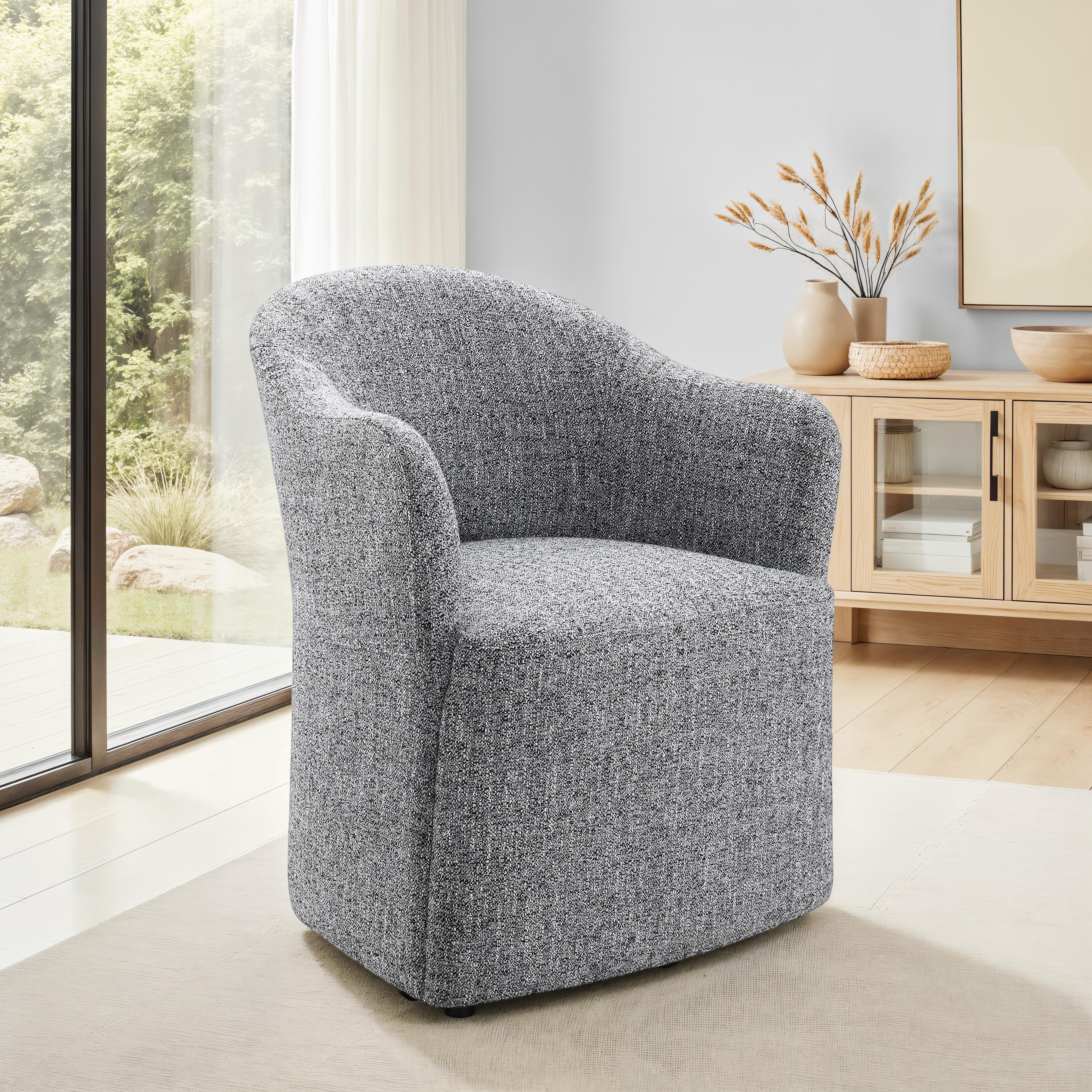 Contemporary Barrel Dining Chair with Casters – OEKO-TEX® Certified Upholstered Arm Chair