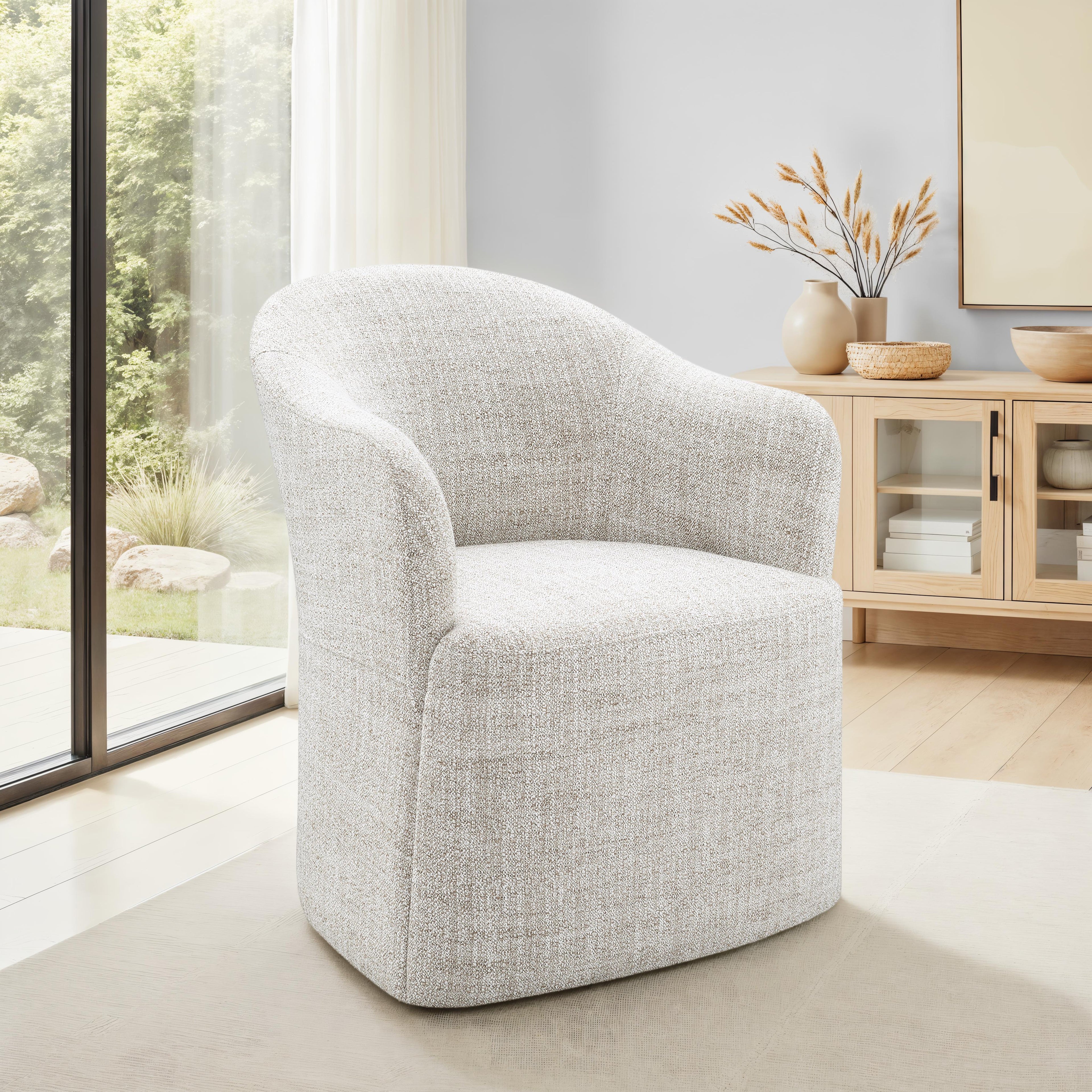 Contemporary Barrel Dining Chair with Casters – OEKO-TEX® Certified Upholstered Arm Chair