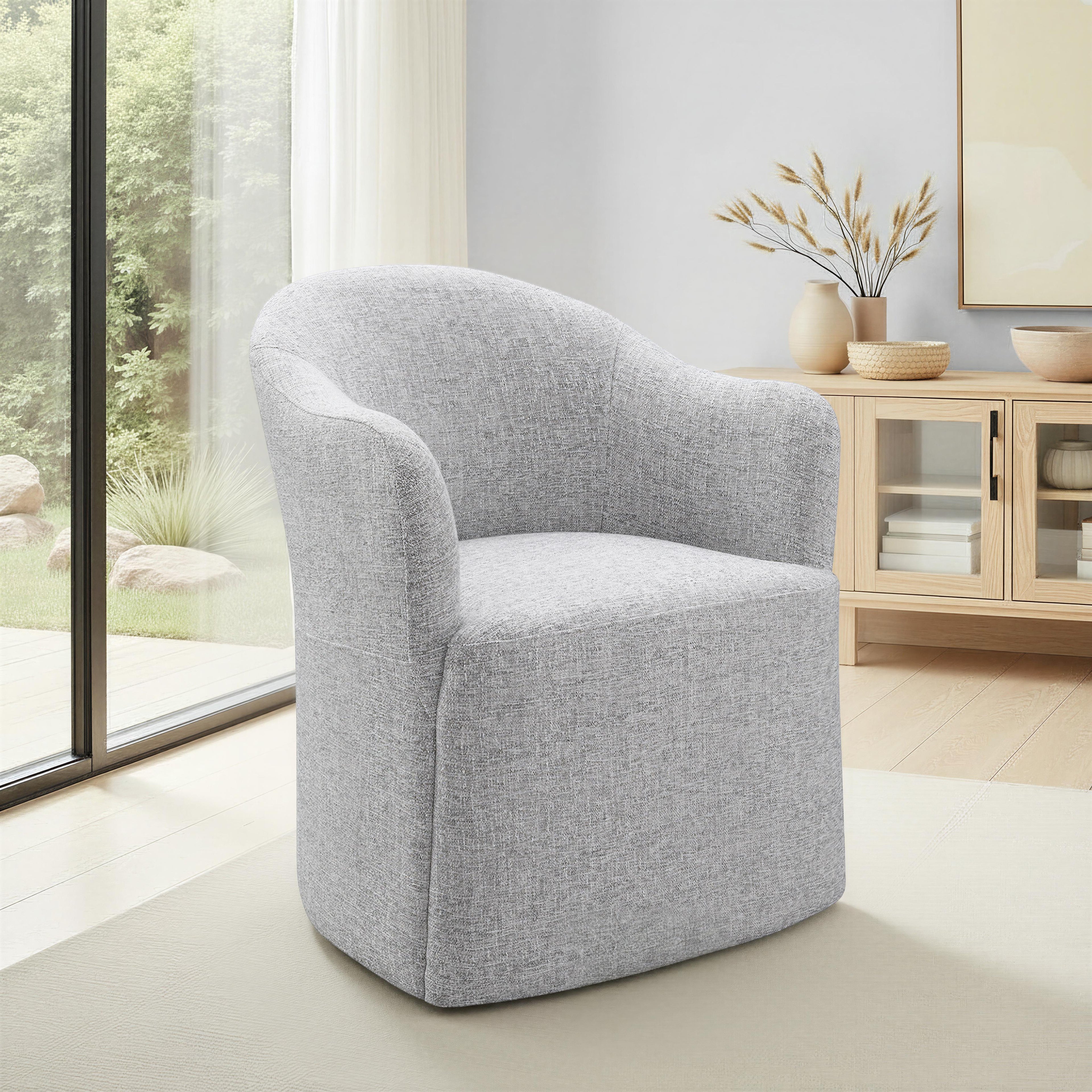 Contemporary Barrel Dining Chair with Casters – OEKO-TEX® Certified Upholstered Arm Chair