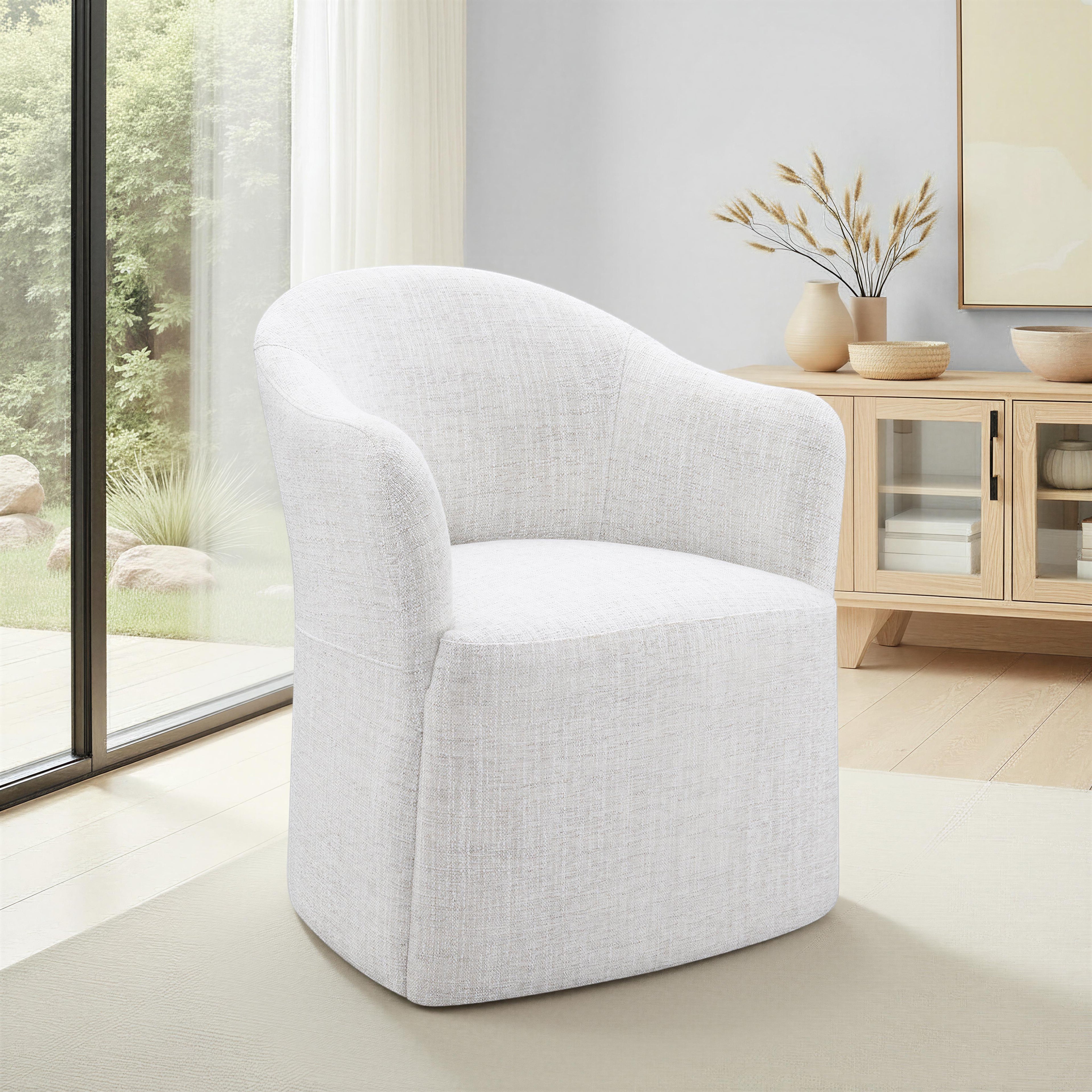 Contemporary Barrel Dining Chair with Casters – OEKO-TEX® Certified Upholstered Arm Chair