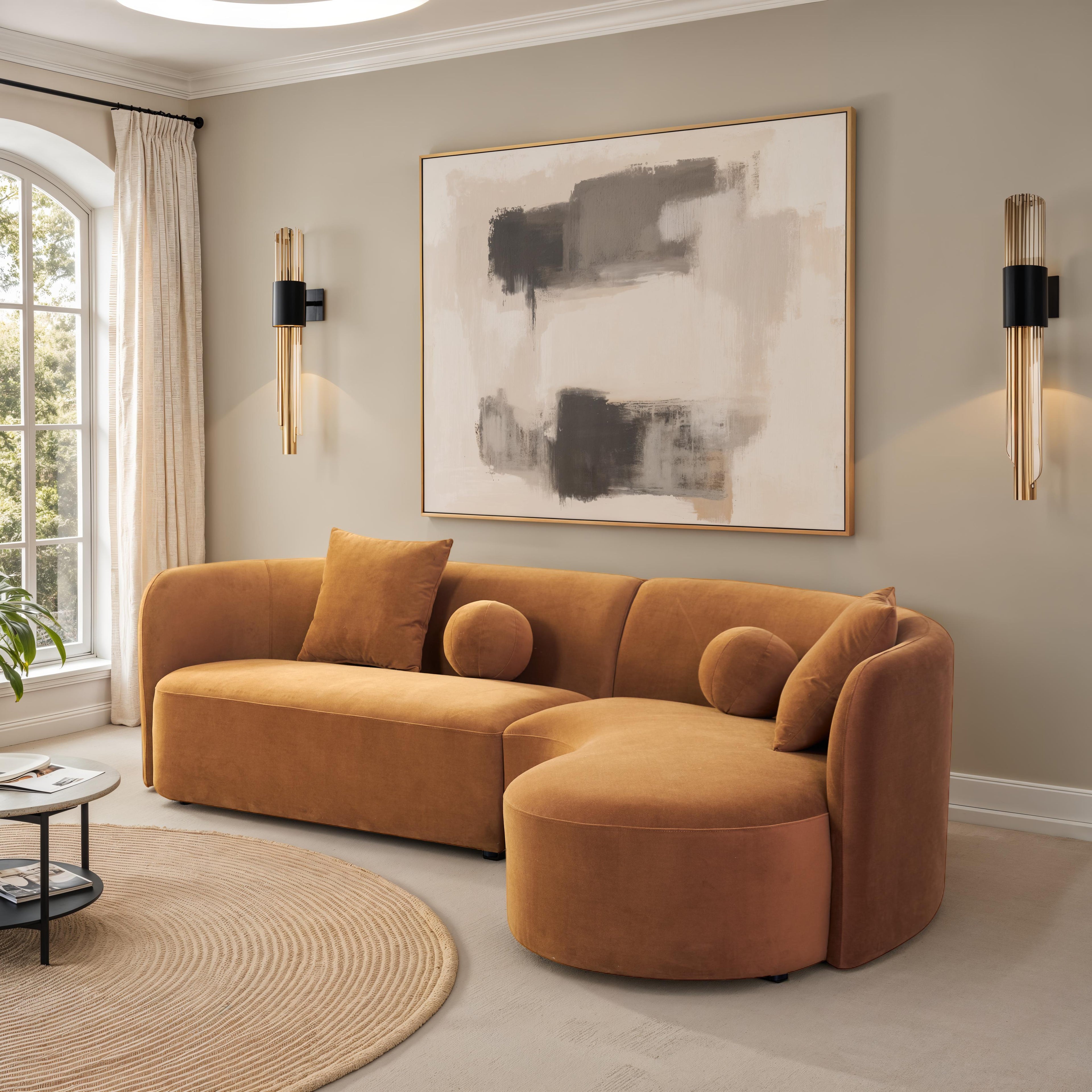 Nexoes Exclusive Contemporary Chenille Sectional Sofa with Accent Pillows and Sturdy Hardwood Frame