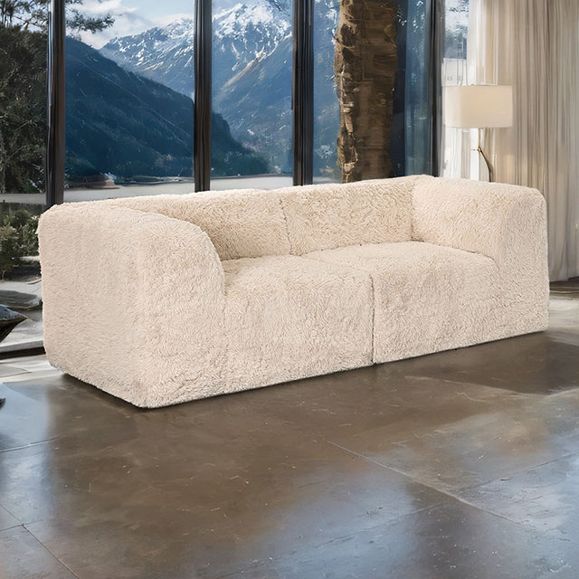 Deep Seating Faux Fur Modular Loveseat, Contemporary 2-Seater for Living Room
