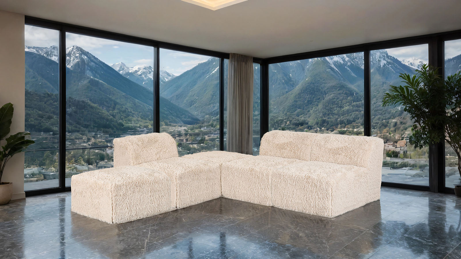 Contemporary Modular Sectional Sofa with Asymmetrical Single Backrest – Deep Seating Comfort
