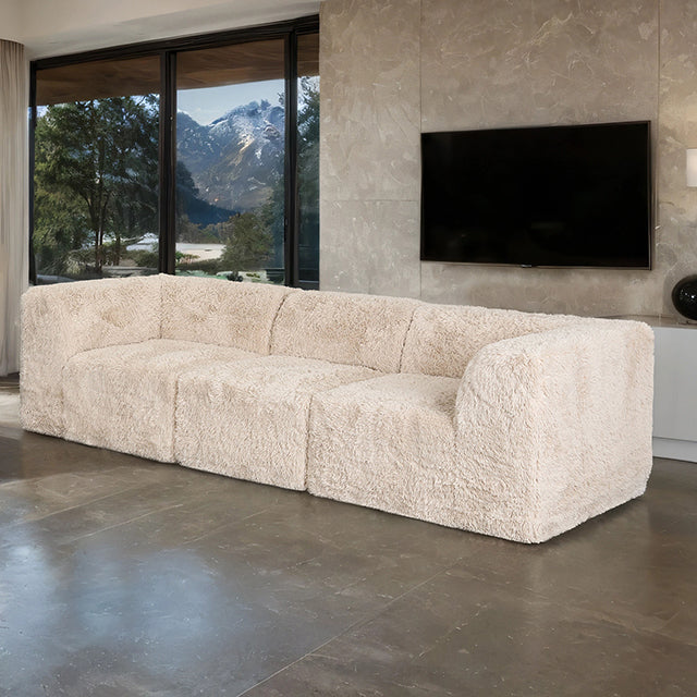 Deep Seating Faux Fur Modular Sofa, Contemporary 3-Seater for Living Room