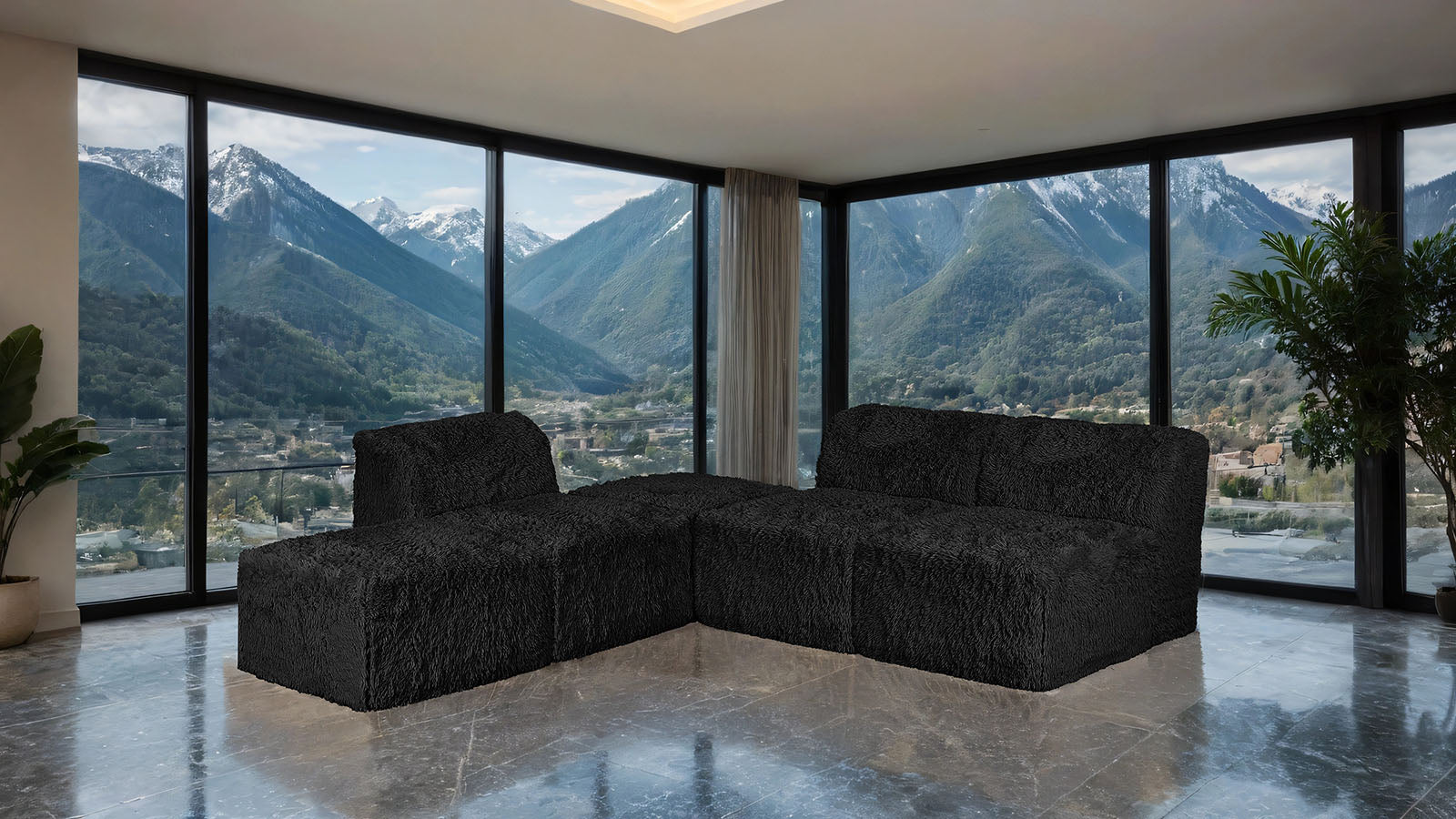 Contemporary Modular Sectional Sofa with Asymmetrical Single Backrest – Deep Seating Comfort