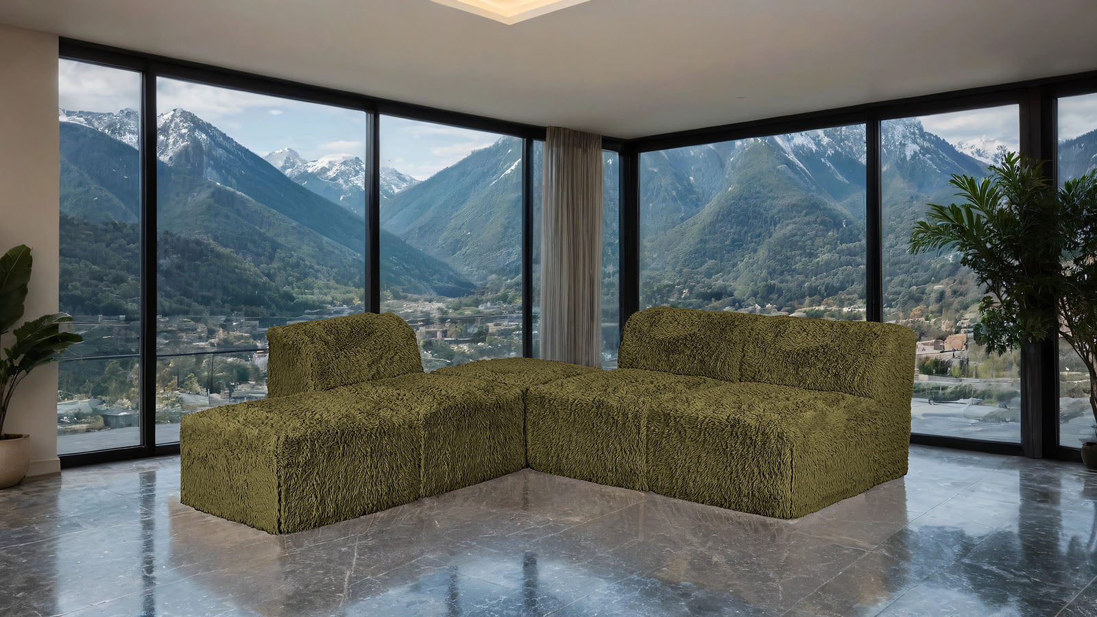 Contemporary Modular Sectional Sofa with Asymmetrical Single Backrest – Deep Seating Comfort
