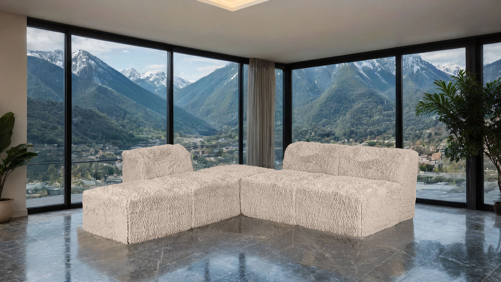 Contemporary Modular Sectional Sofa with Asymmetrical Single Backrest – Deep Seating Comfort