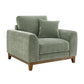 Mid-Century Modern Armchair with Walnut Wood Trim and Throw Pillow
