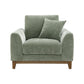 Mid-Century Modern Armchair with Walnut Wood Trim and Throw Pillow