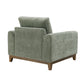 Mid-Century Modern Armchair with Walnut Wood Trim and Throw Pillow