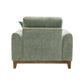 Mid-Century Modern Armchair with Walnut Wood Trim and Throw Pillow