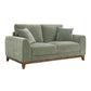 Mid-Century Modern Loveseat with Walnut Trim and Throw Pillows for Living Room