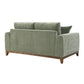 Mid-Century Modern Loveseat with Walnut Trim and Throw Pillows for Living Room
