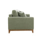 Mid-Century Modern Sofa with Walnut Trim and Throw Pillows for Living Room