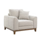 Mid-Century Modern Armchair with Walnut Wood Trim and Throw Pillow