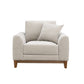 Mid-Century Modern Armchair with Walnut Wood Trim and Throw Pillow