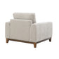 Mid-Century Modern Armchair with Walnut Wood Trim and Throw Pillow