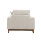 Mid-Century Modern Armchair with Walnut Wood Trim and Throw Pillow