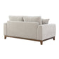 Mid-Century Modern Loveseat with Walnut Trim and Throw Pillows for Living Room