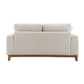 Mid-Century Modern Loveseat with Walnut Trim and Throw Pillows for Living Room