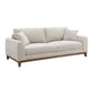 Mid-Century Modern Sofa with Walnut Trim and Throw Pillows for Living Room