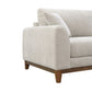 Mid-Century Modern Sofa with Walnut Trim and Throw Pillows for Living Room