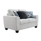 Transitional Chenille Loveseat with Soft Track Arms and Walnut Wood Trim