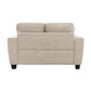 Transitional Chenille Loveseat with Soft Track Arms and Walnut Wood Trim