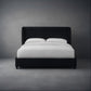 Contemporary Boucle Bed - Padded Vertical Channel Headboard, Round Wood Legs, Mattress Ready