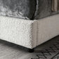 Contemporary Boucle Bed - Padded Vertical Channel Headboard, Round Wood Legs, Mattress Ready