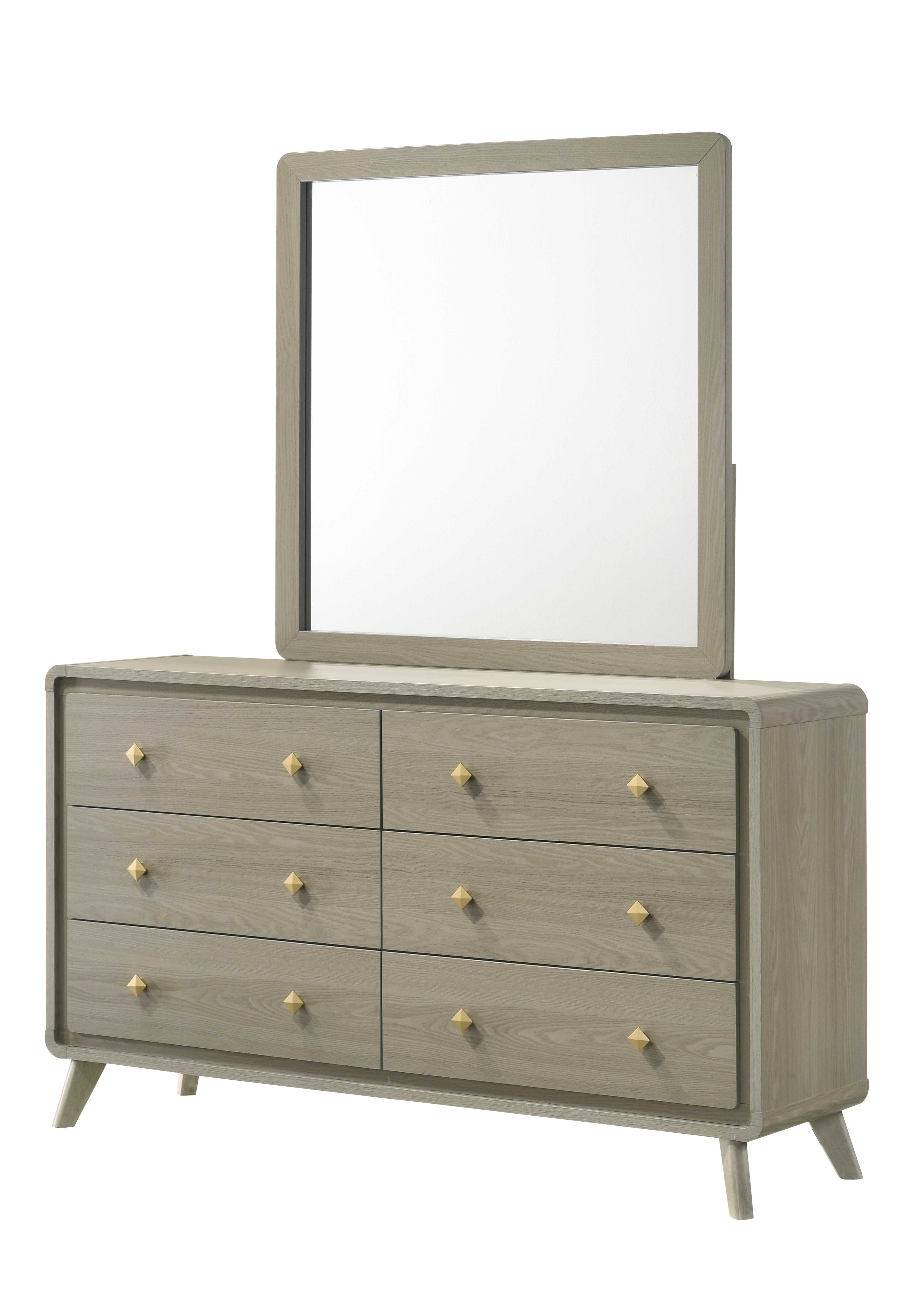 Modern Gray Rubberwood Dresser – Gold Metal Knobs and English Dovetail