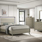 Contemporary Gray Bed with LED Wood Panel Headboard