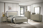 Contemporary Gray Bed with LED Wood Panel Headboard